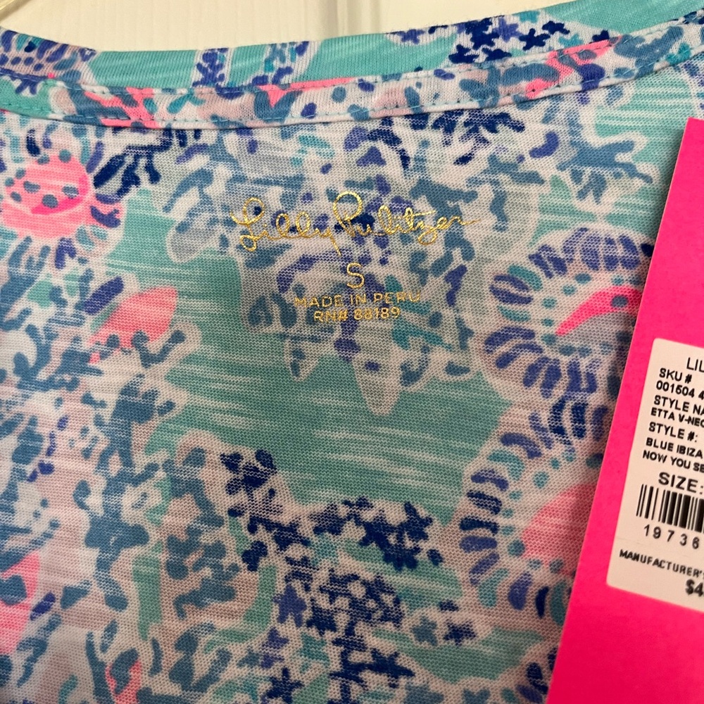 Lily Pulitzer "Etta" V Neck " Blue Ibiza Now You Sea Me. Sz S NWT - Picture 4 of 5